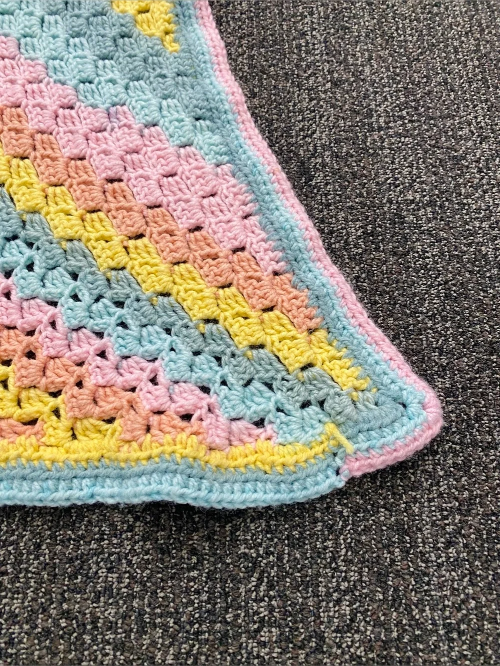 Vintage Knit Baby Blanket Pastel Rainbow Afghan Diagonal Striped Crochet Pattern